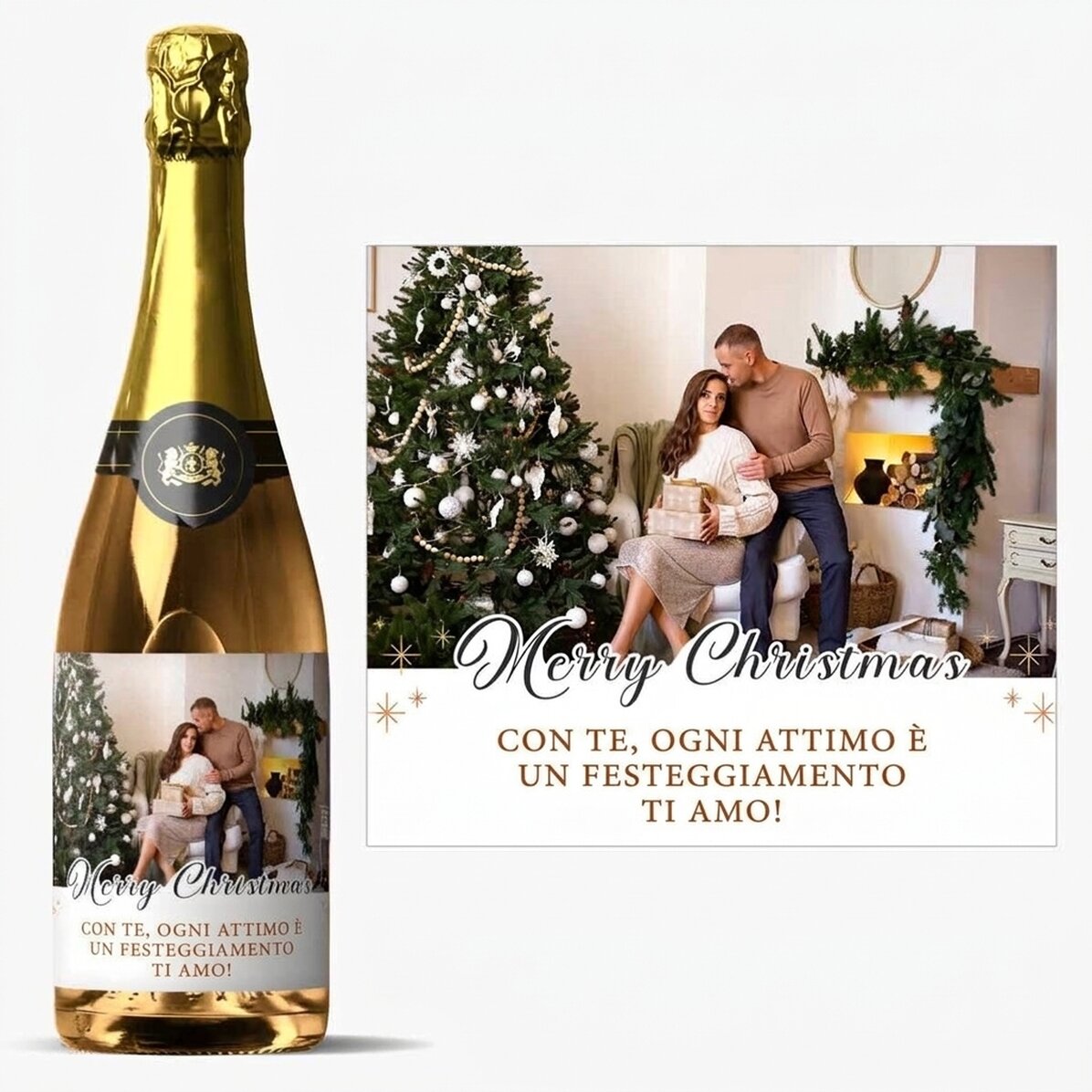 Spumante personalizzato con una frase e una foto - Buon Natale