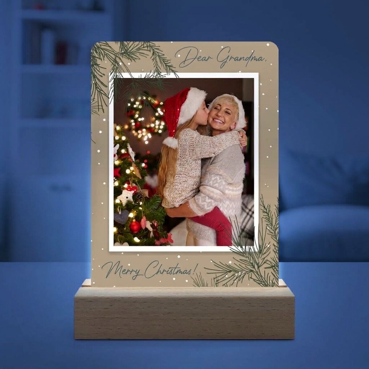 Lampada da comodino a LED personalizzata con foto e testo - Rametti di abete