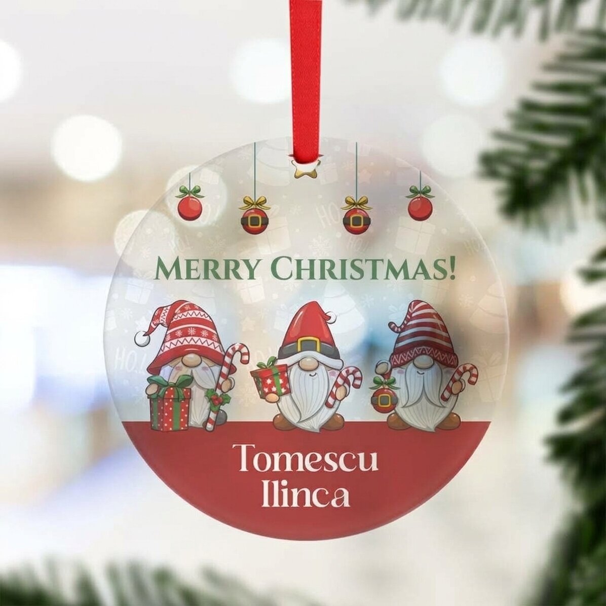Ornamento rotondo personalizzato con messaggio - Gnomo