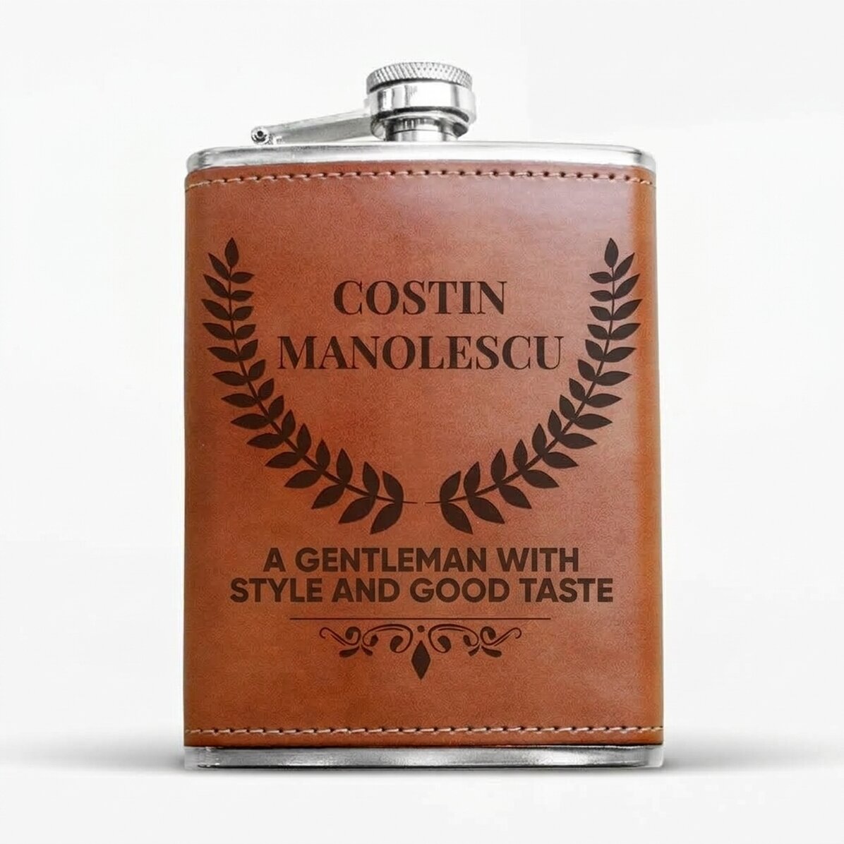Fiaschetta tascabile personalizzata rivestita in pelle - Gentleman