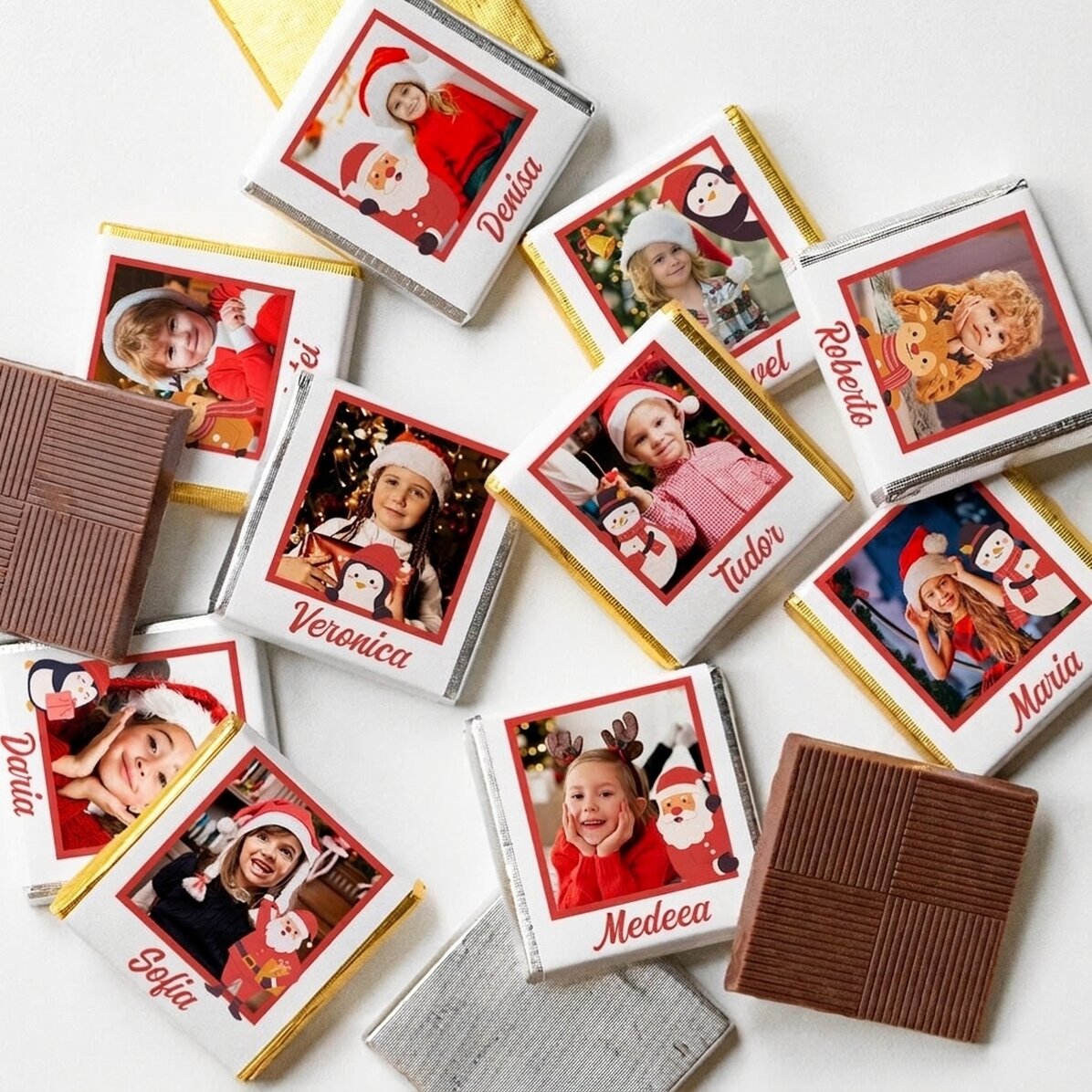Set di 10 mini cioccolatini personalizzati con foto e nomi - Cute Christmas