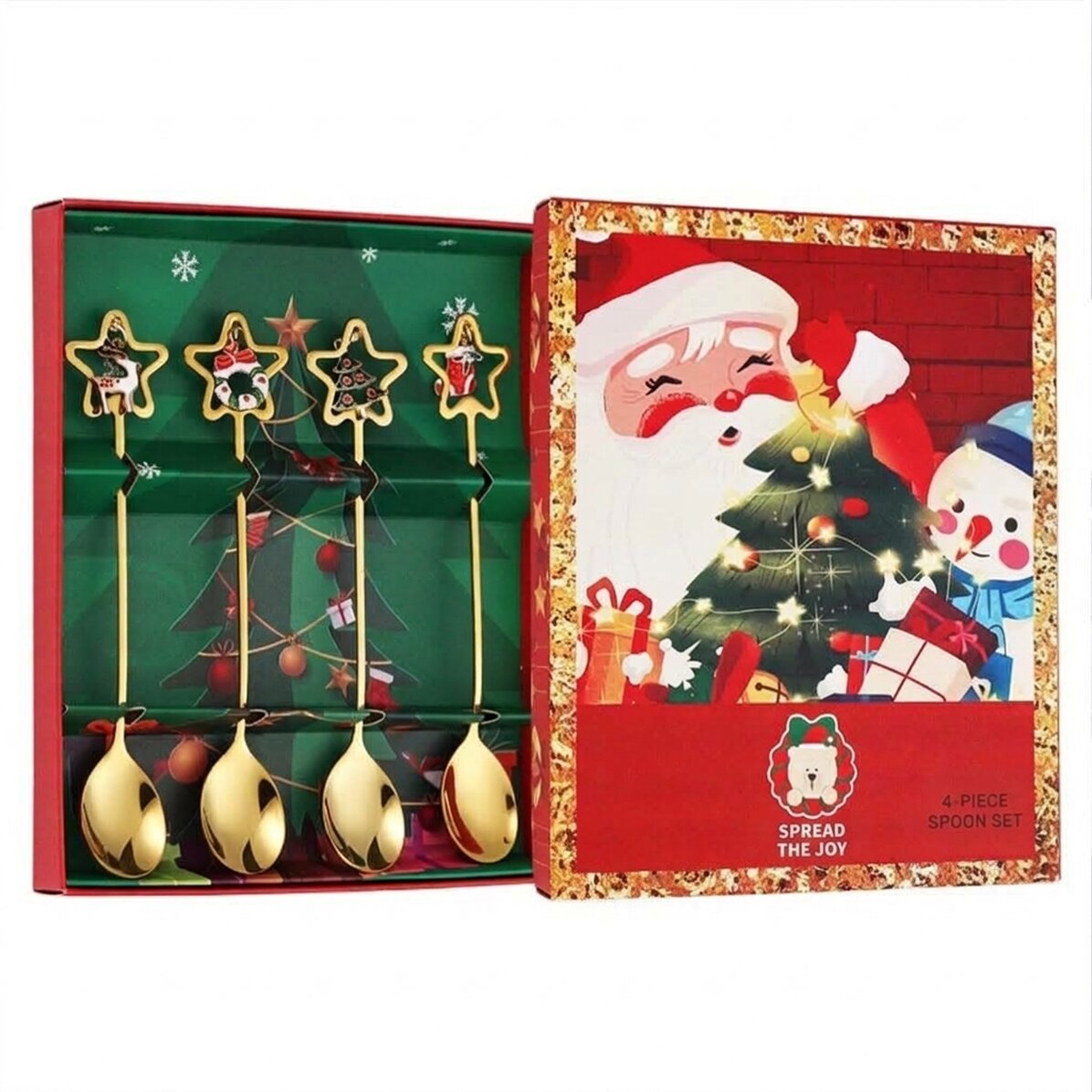 Set regalo con 4 cucchiaini dorati di Natale