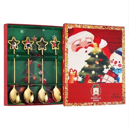 Set regalo con 4 cucchiaini dorati di Natale