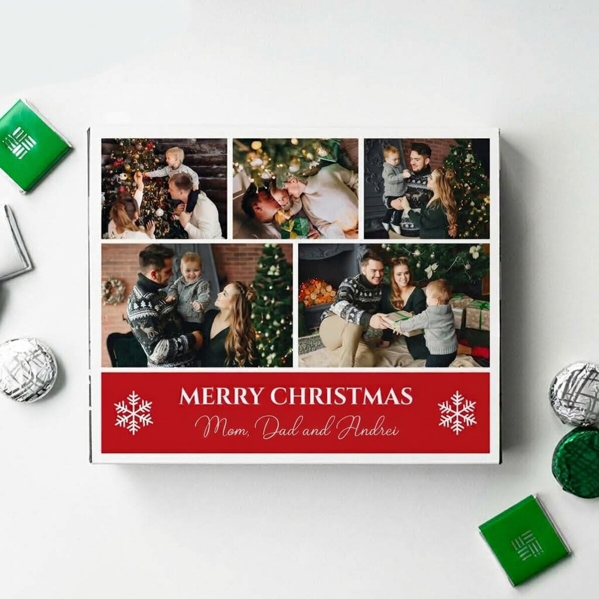 Scatola di cioccolatini personalizzata con 5 foto e un messaggio - Buon Natale!