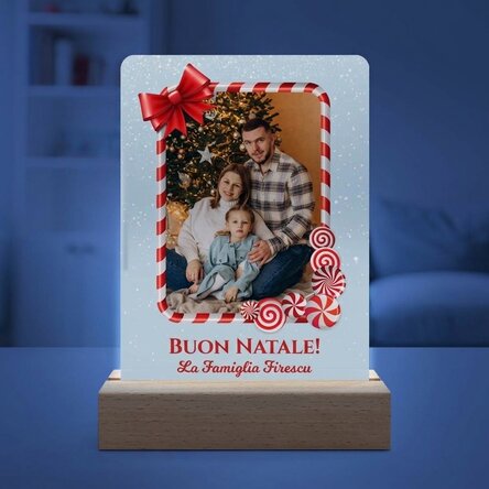 Lampada da comodino a LED personalizzata con una foto e un messaggio - Buon Natale!