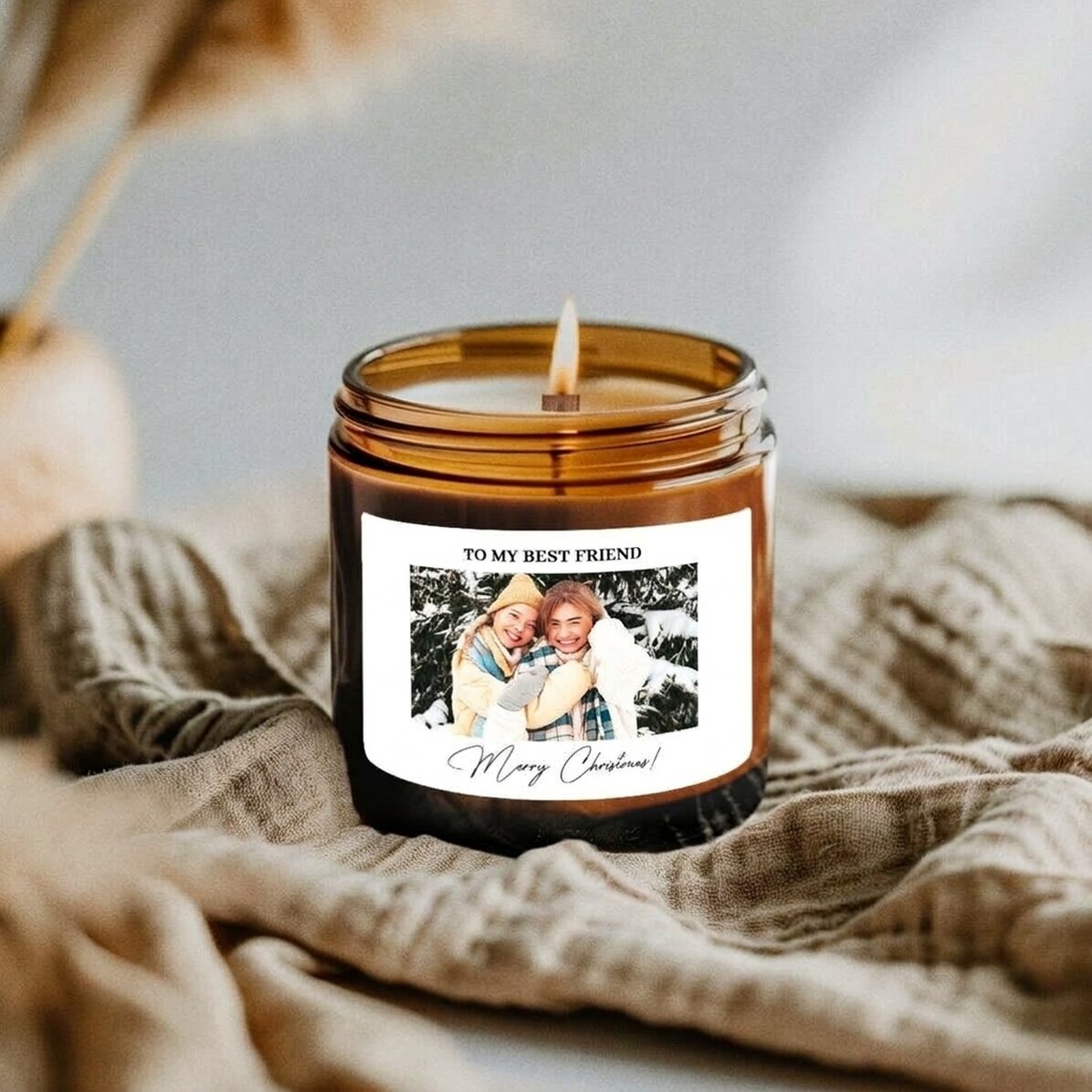 Piccola candela profumata personalizzata con una foto e una frase