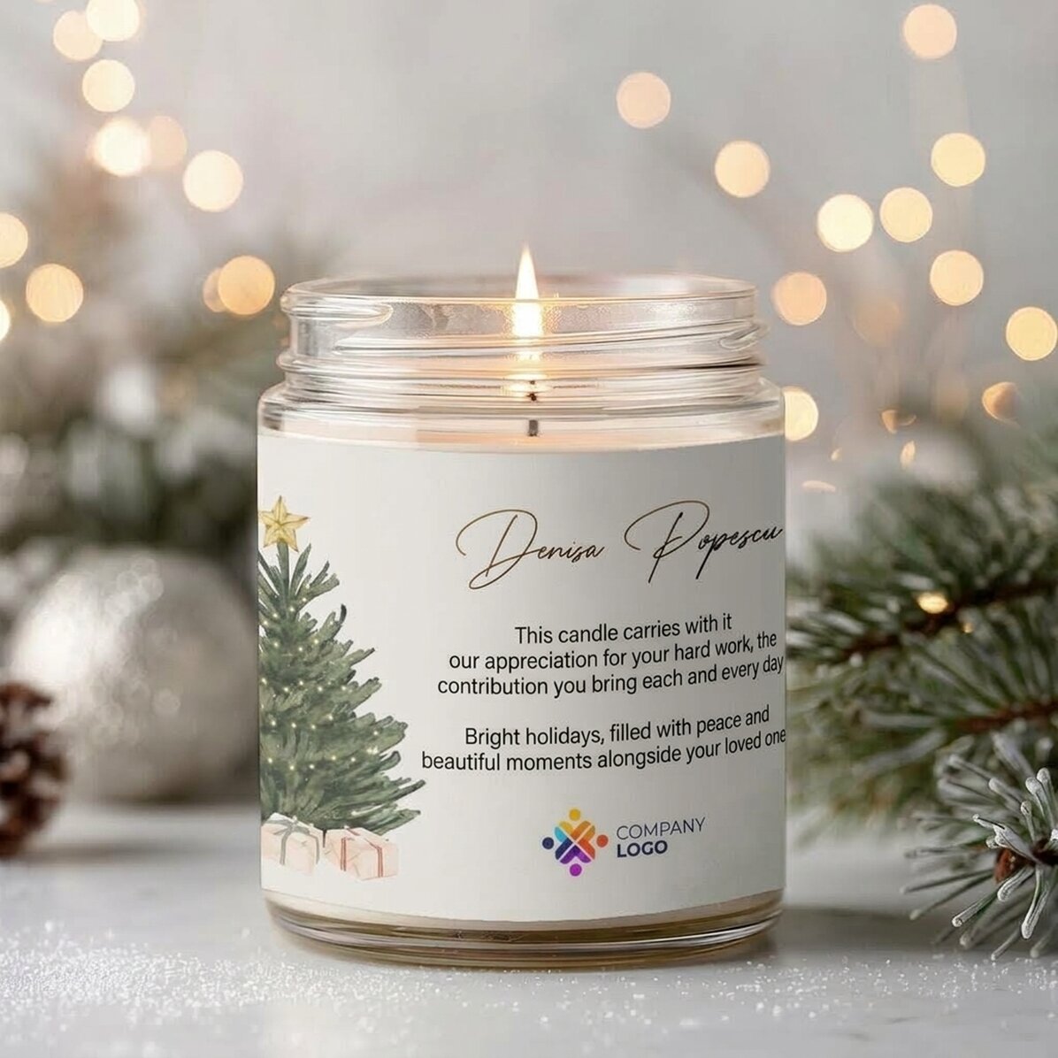 Candela profumata grande personalizzata con logo e messaggio - Natale