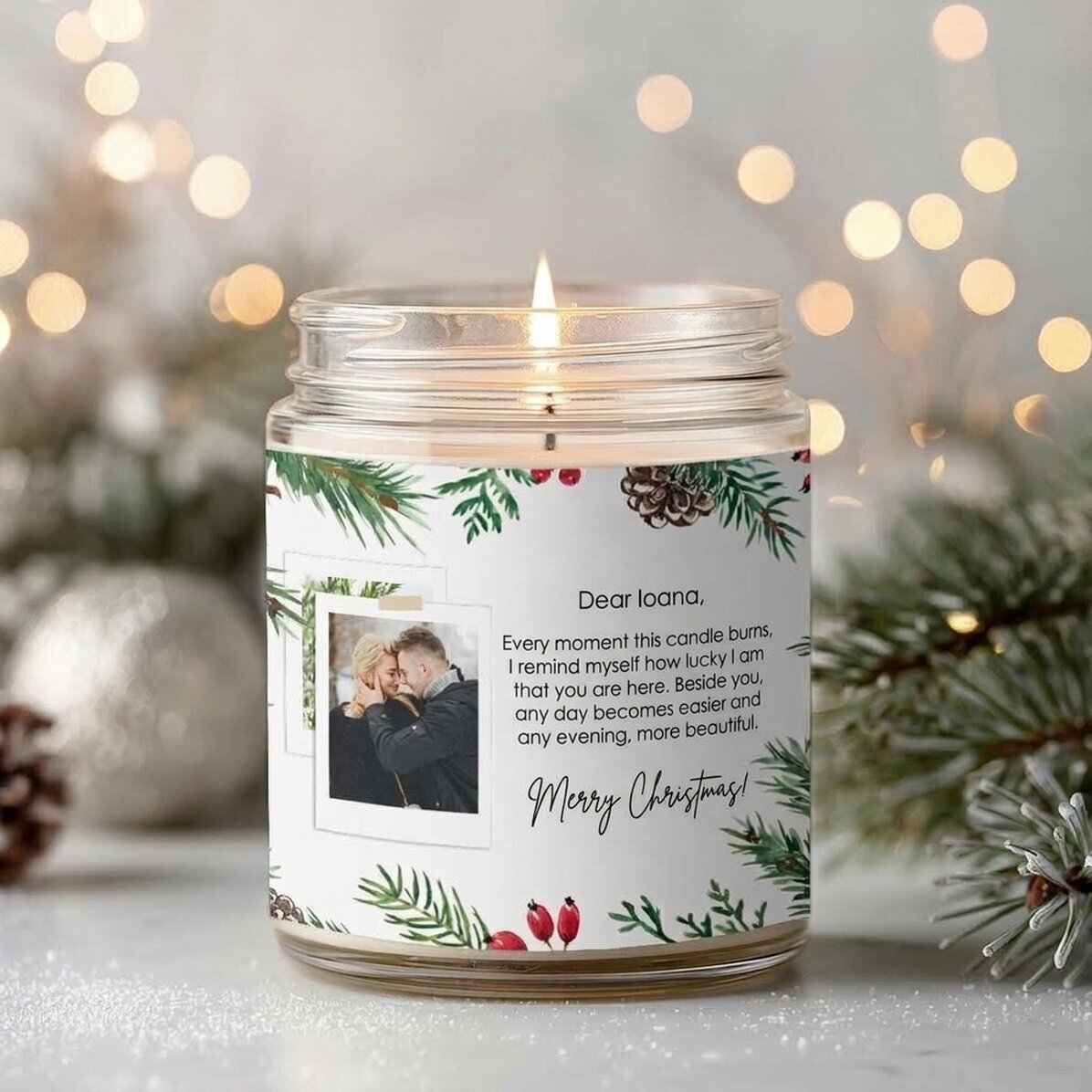 Candela profumata grande personalizzata con foto e testo - Winter Magic
