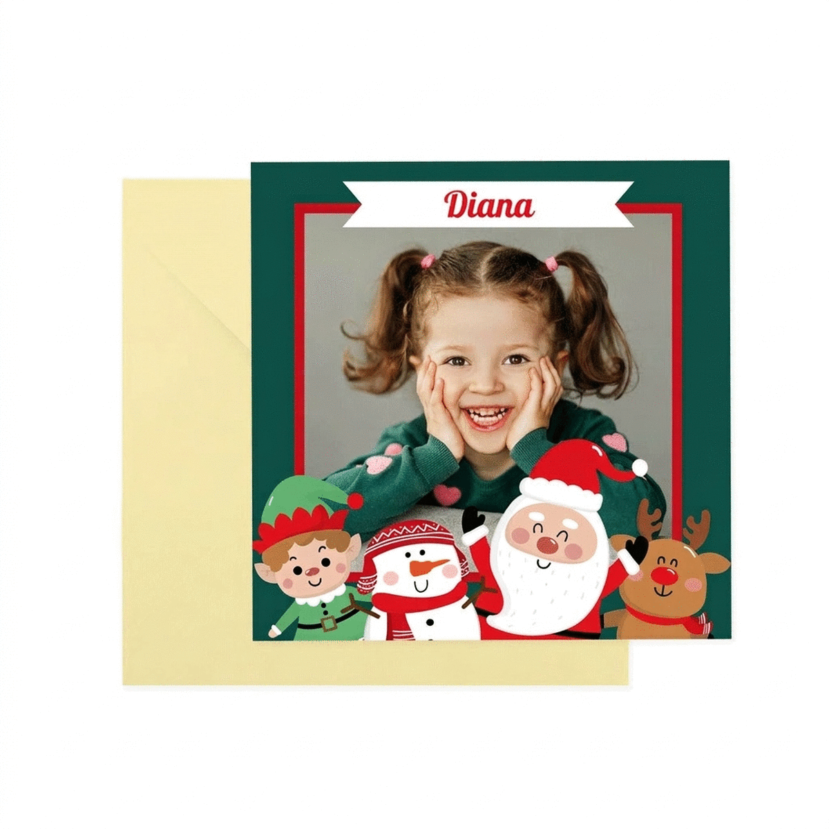 Biglietto quadrato personalizzato con un messaggio e una foto - Gli aiutanti di Babbo Natale