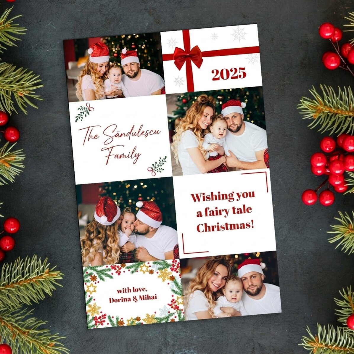 Magnete personalizzato 10x15 cm con 4 foto e testo - Natale