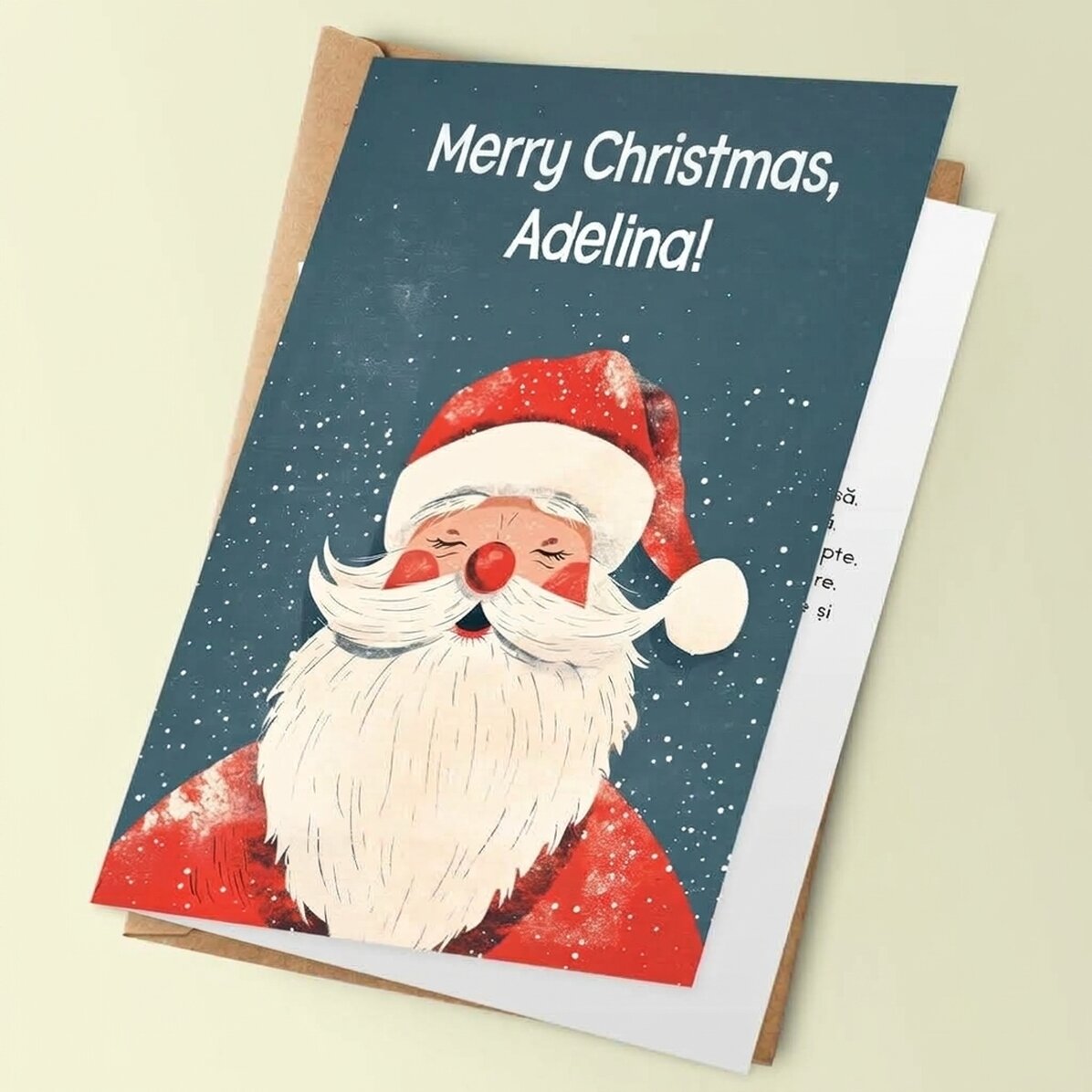 Biglietto di auguri personalizzato con messaggio natalizio - Babbo Natale vintage