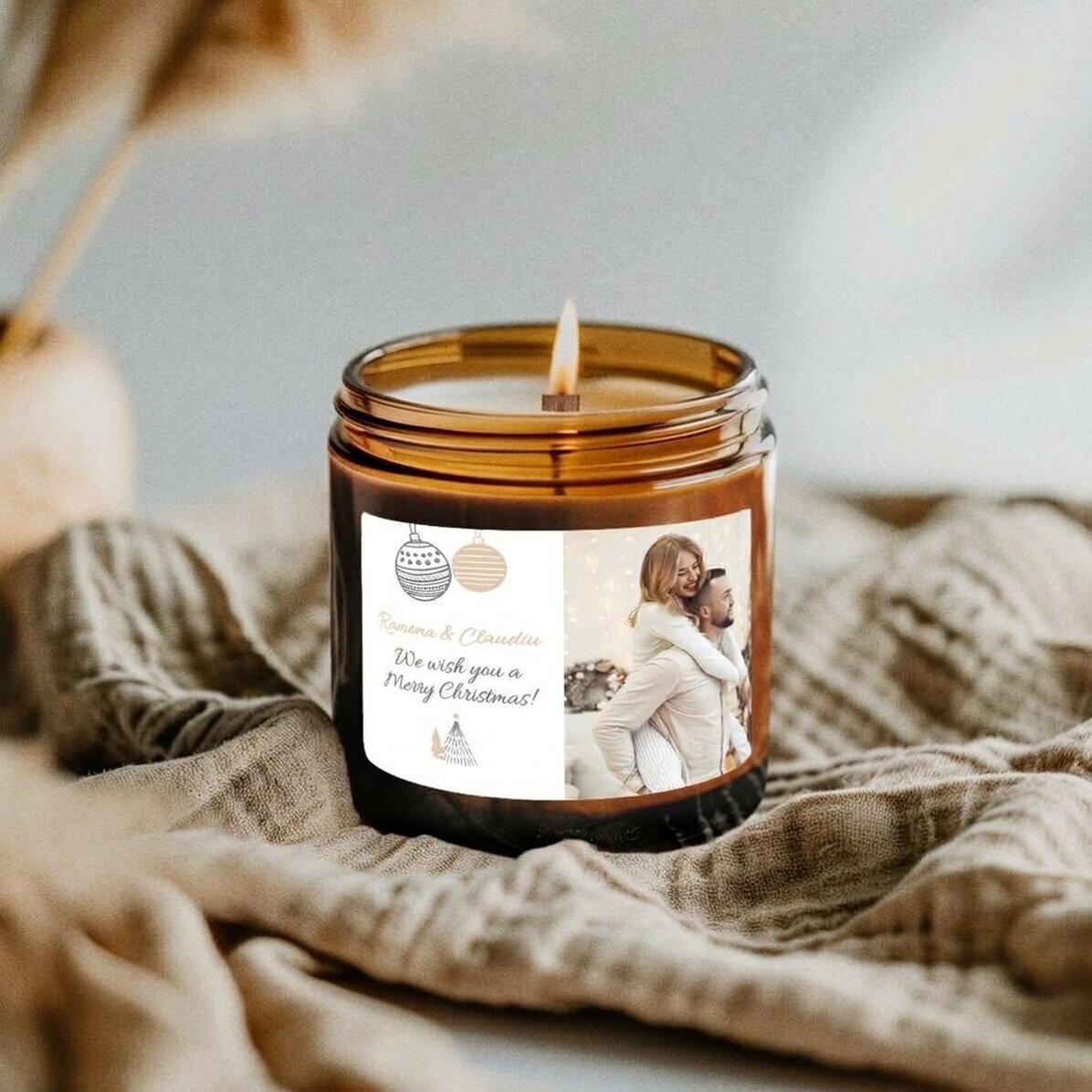 Piccola candela profumata personalizzata con una foto e un messaggio - Natale