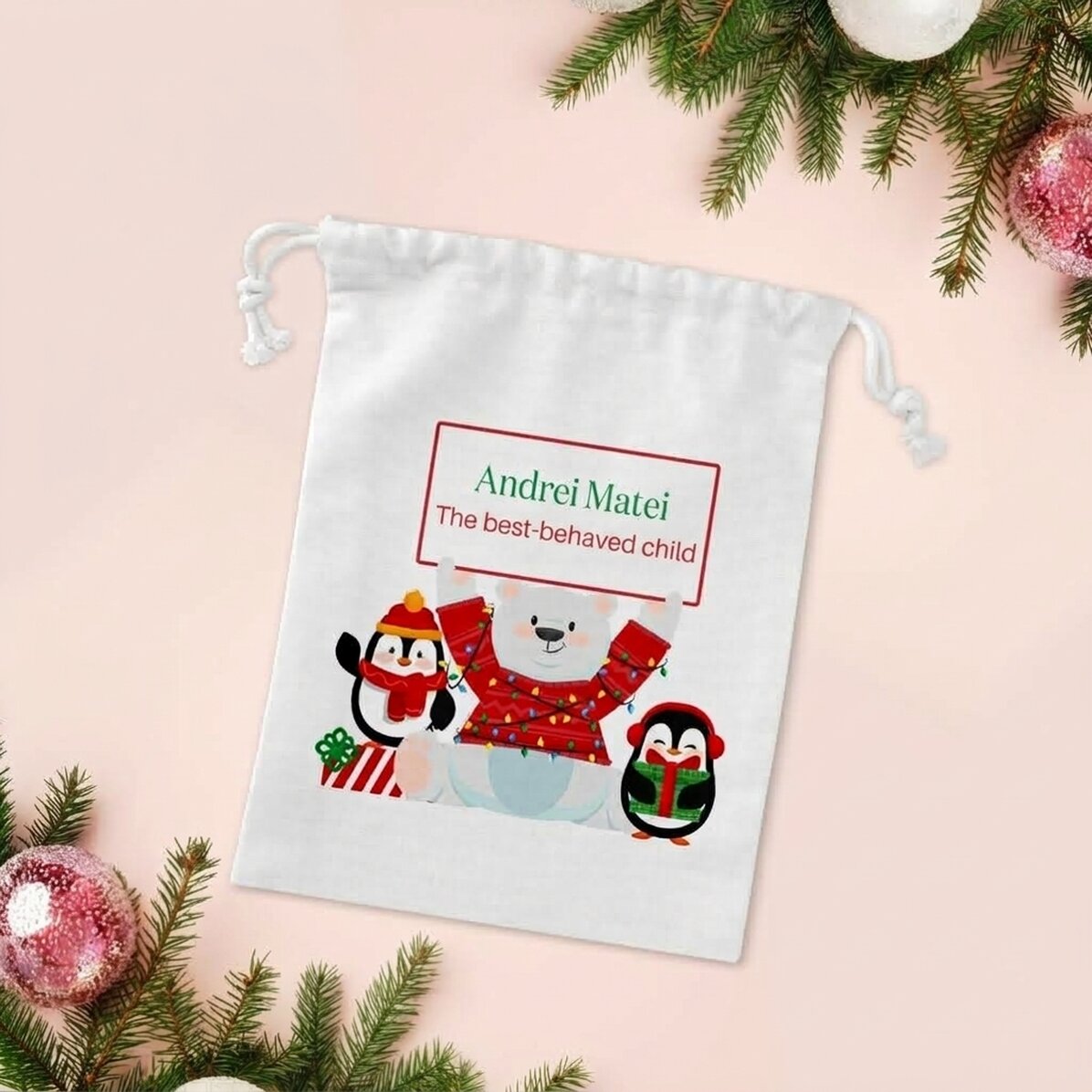 Piccolo sacchetto regalo personalizzato con scritta - Natale
