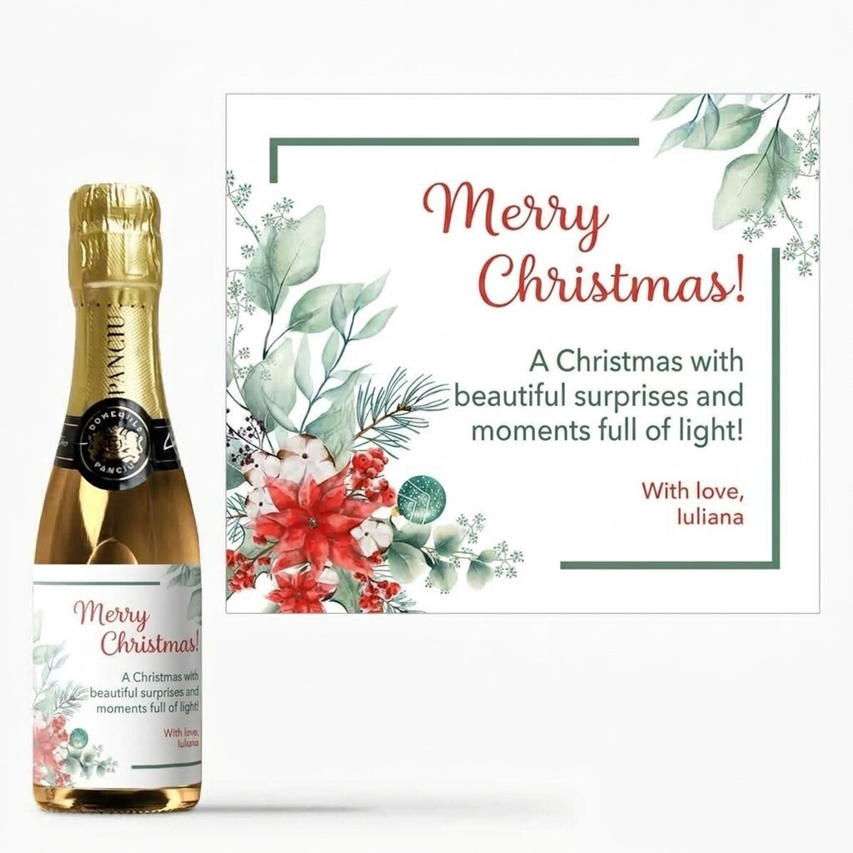 Mini bottiglia di spumante personalizzata con scritta - Natale