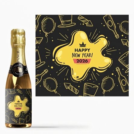 Mini bottiglia di spumante personalizzata con una scritta - Festa di Capodanno