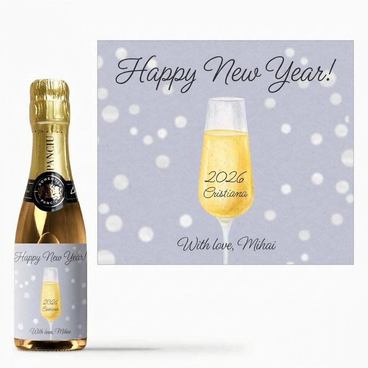 Mini bottiglia di spumante personalizzata con una scritta - Champagne Glass