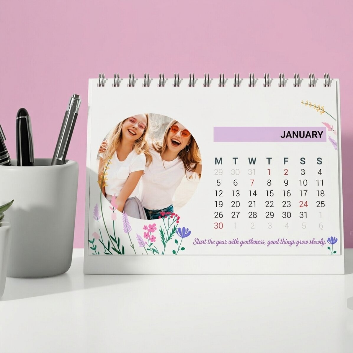 Calendario da scrivania personalizzato con foto e testo - Floral