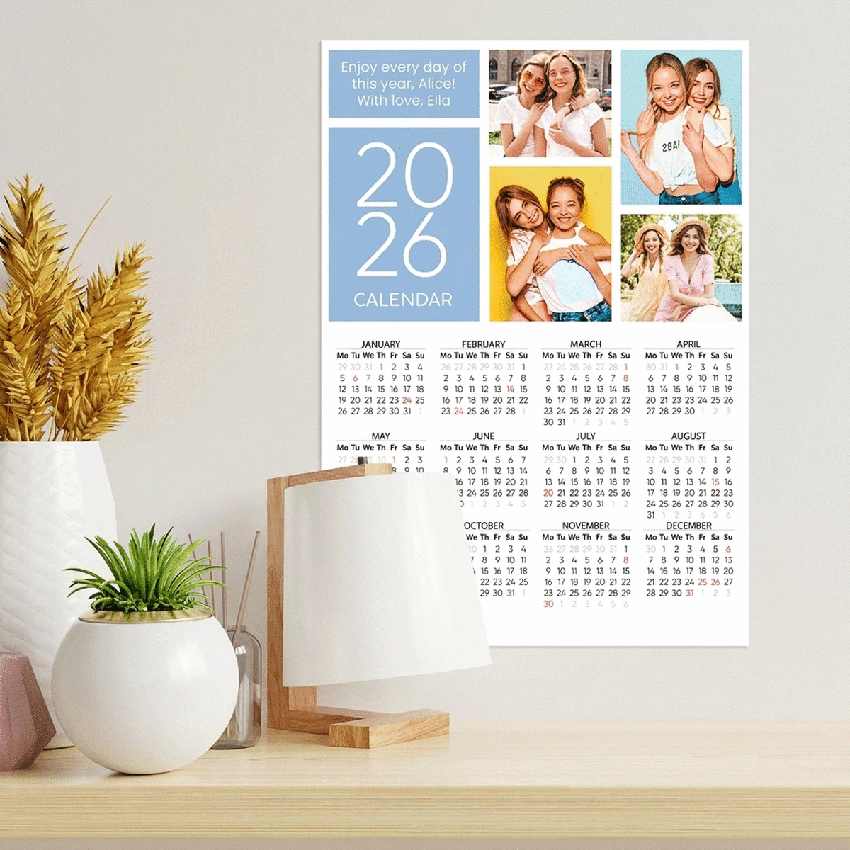 Poster calendario personalizzato con 4 foto e un messaggio