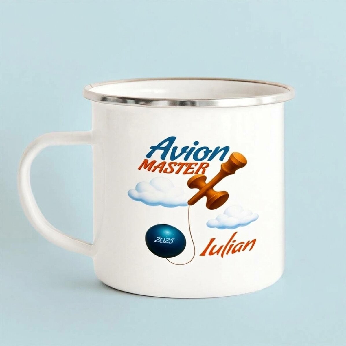 Tazza in metallo smaltata con nome per bambini - Airplane Master