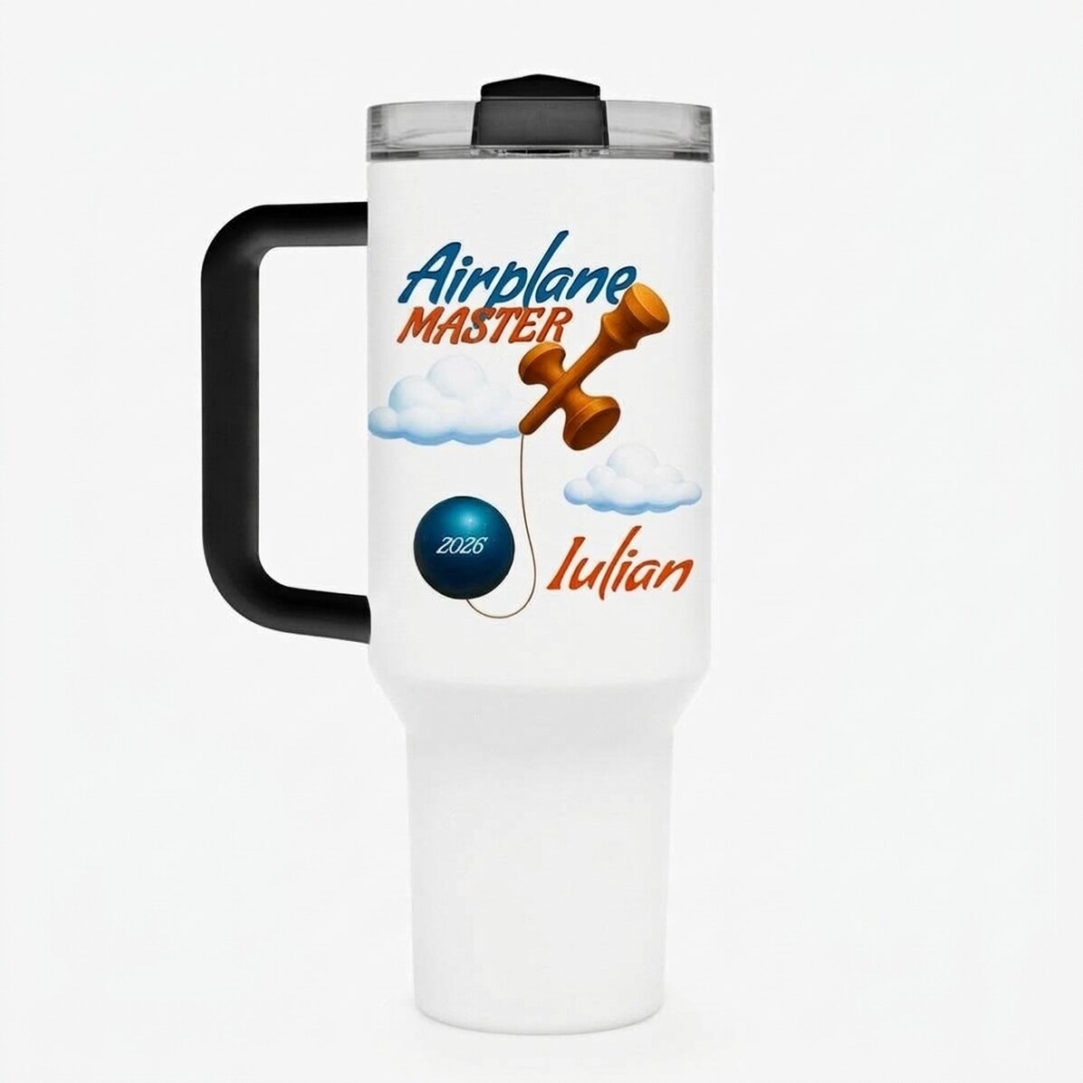 Tazza termica con manico e cannuccia personalizzata con nome - Airplane Master
