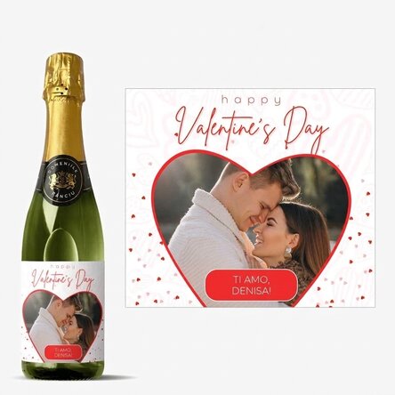 Bottiglia media di spumante personalizzata con una foto e una scritta - Cuore