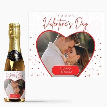 Mini bottiglia di spumante personalizzata con una foto e una frase - Cuore