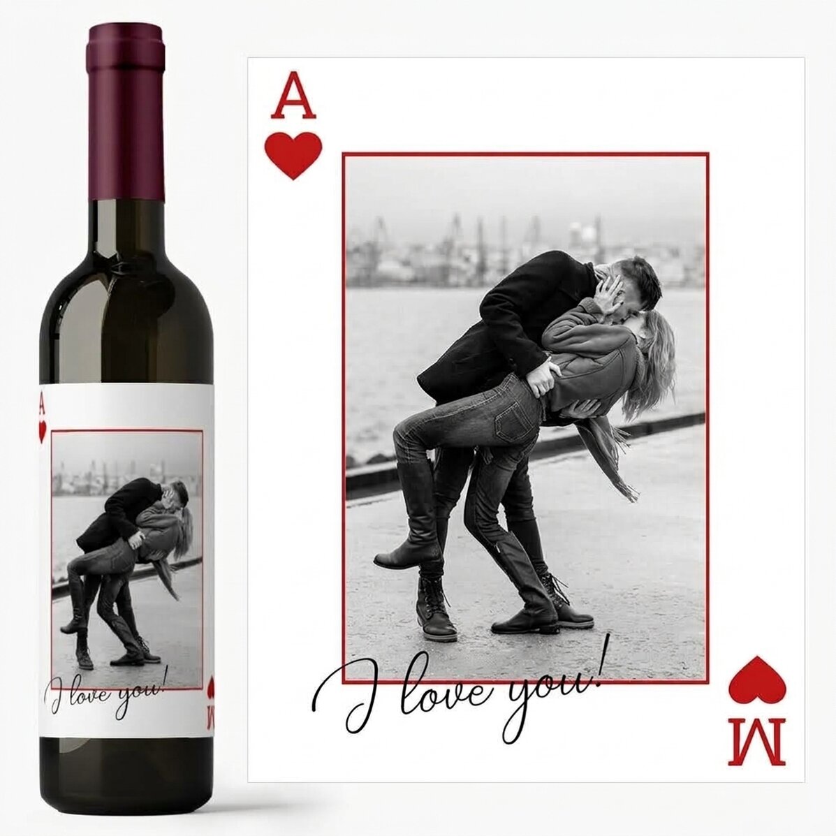 Vino personalizzato con una frase e una foto - Ti amo!