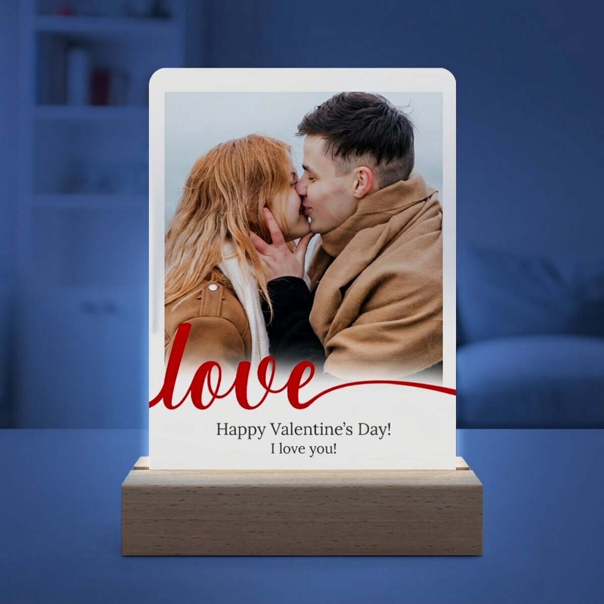 Lampada da comodino a LED personalizzata con una foto e un messaggio - Love