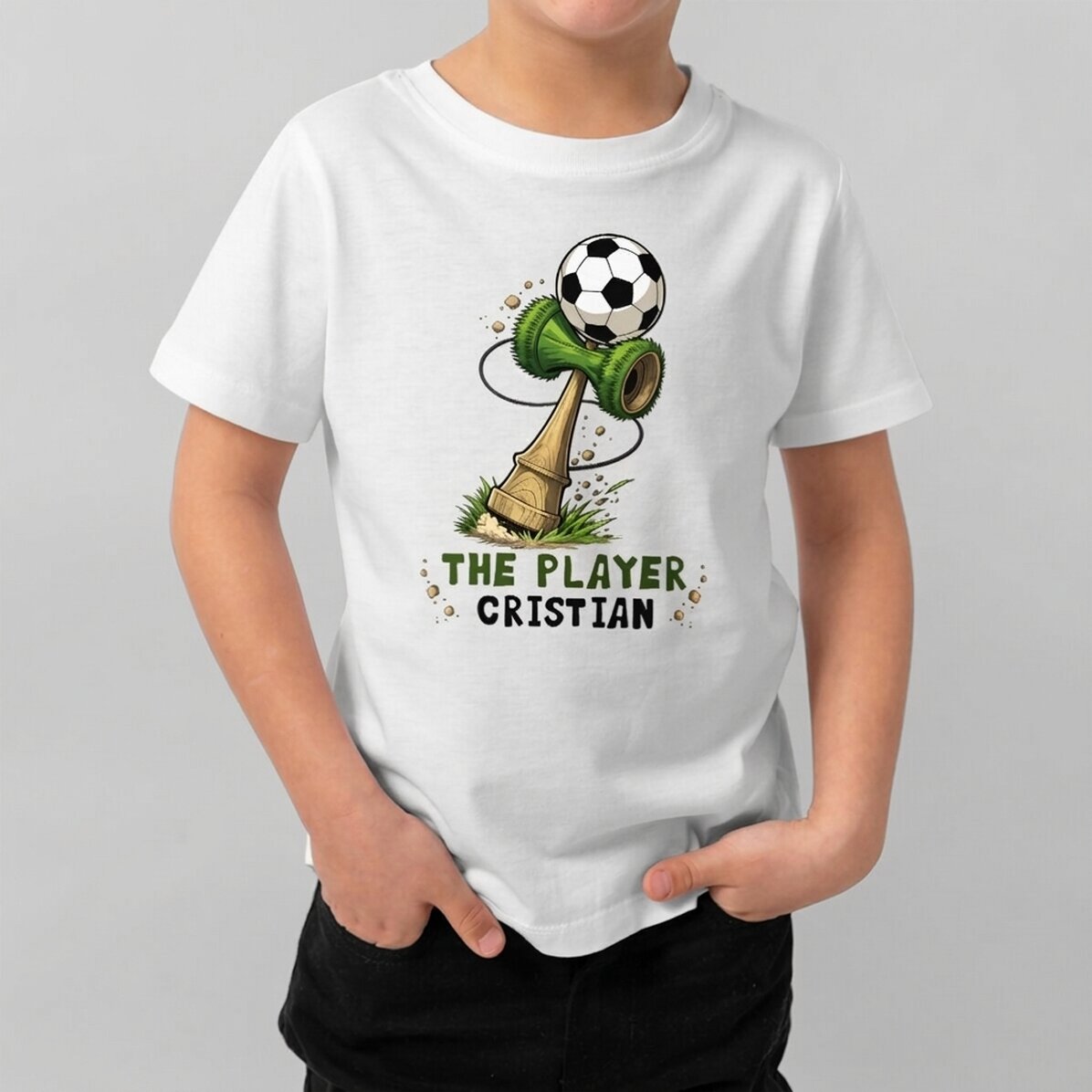 Maglietta in cotone per bambini personalizzata con scritta - Kendama Calcio