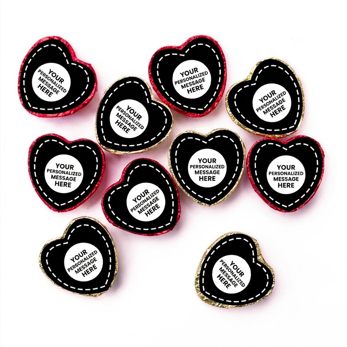 Set di 10 mini cioccolatini a forma di cuore personalizzati con la tua grafica