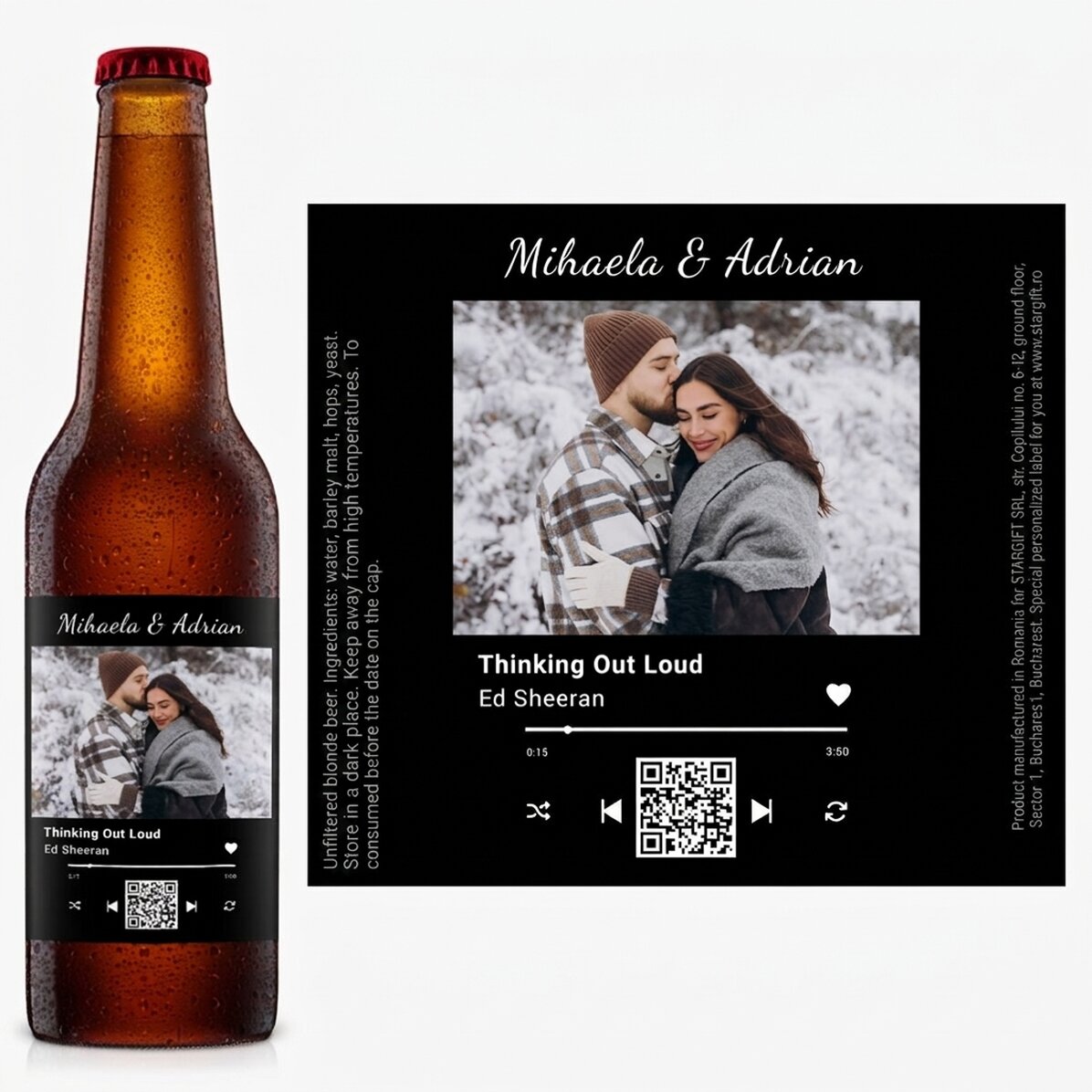 Birra personalizzata con foto, testo e codice QR - La nostra canzone
