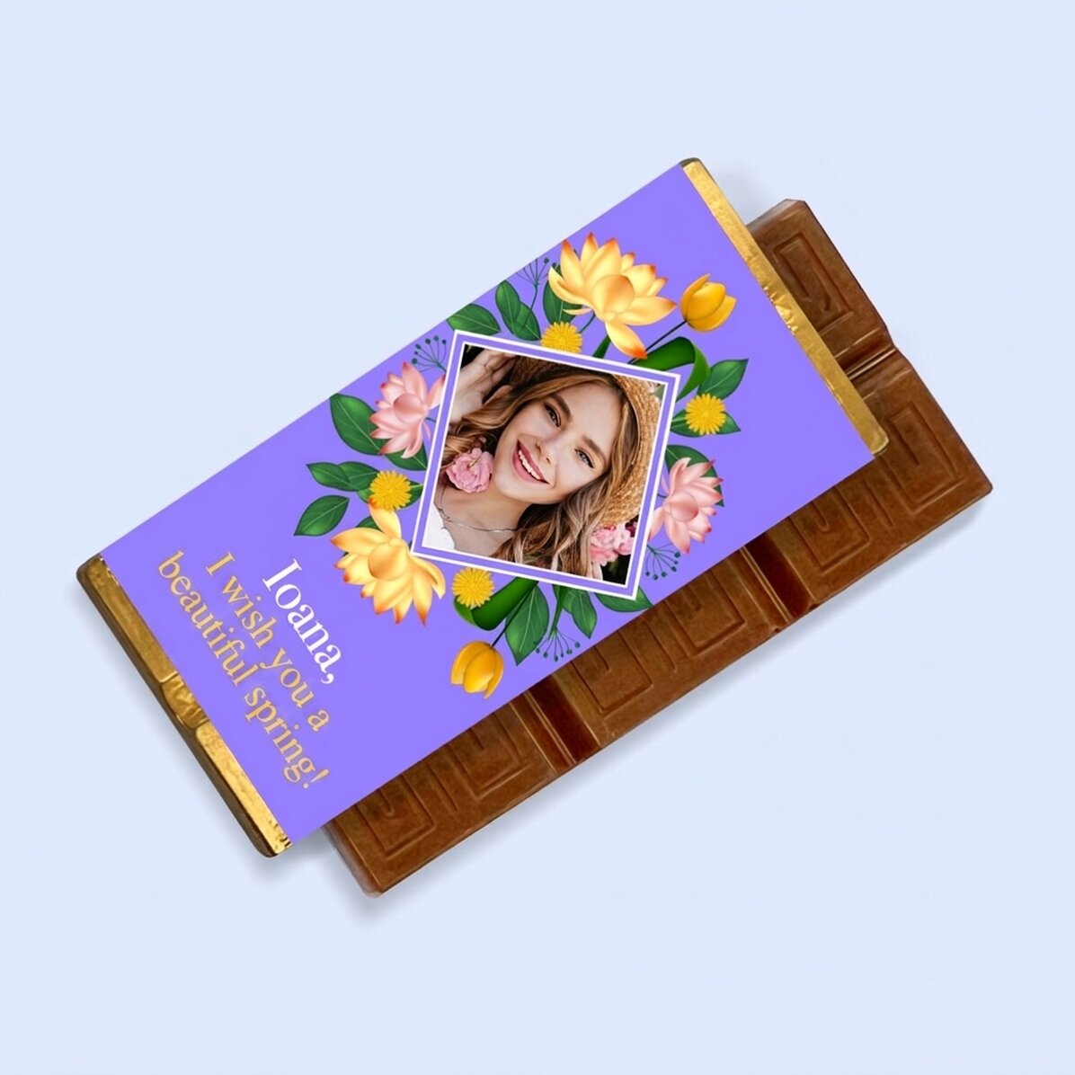 Mini tavoletta di cioccolato personalizzata con messaggio e foto - Bella primavera