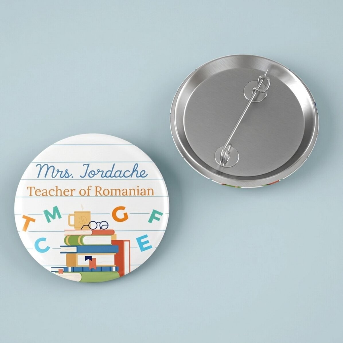 Distintivo personalizzato con scritta - Insegnante di lingua rumena