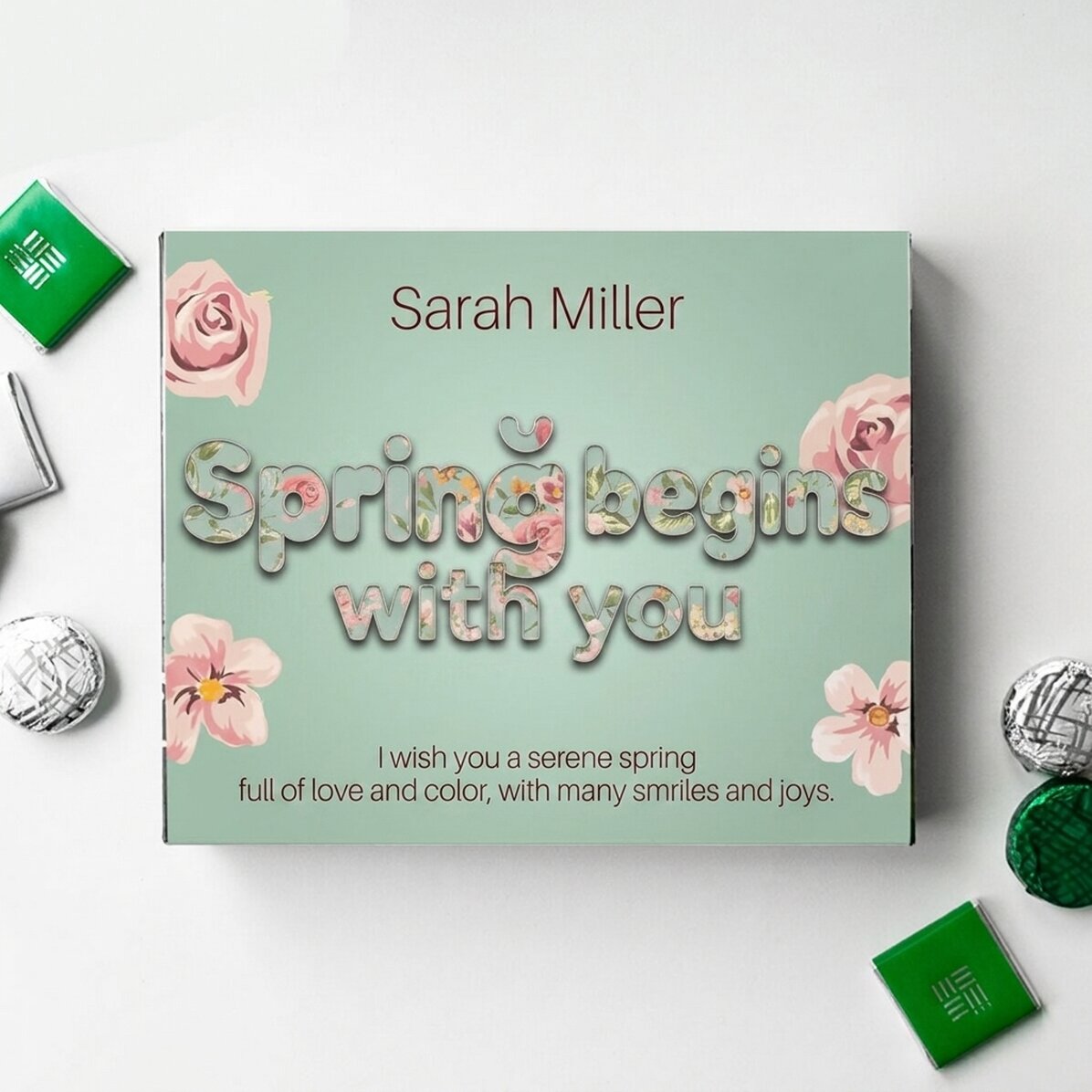 Scatola di cioccolatini personalizzata con messaggio - La primavera inizia con te