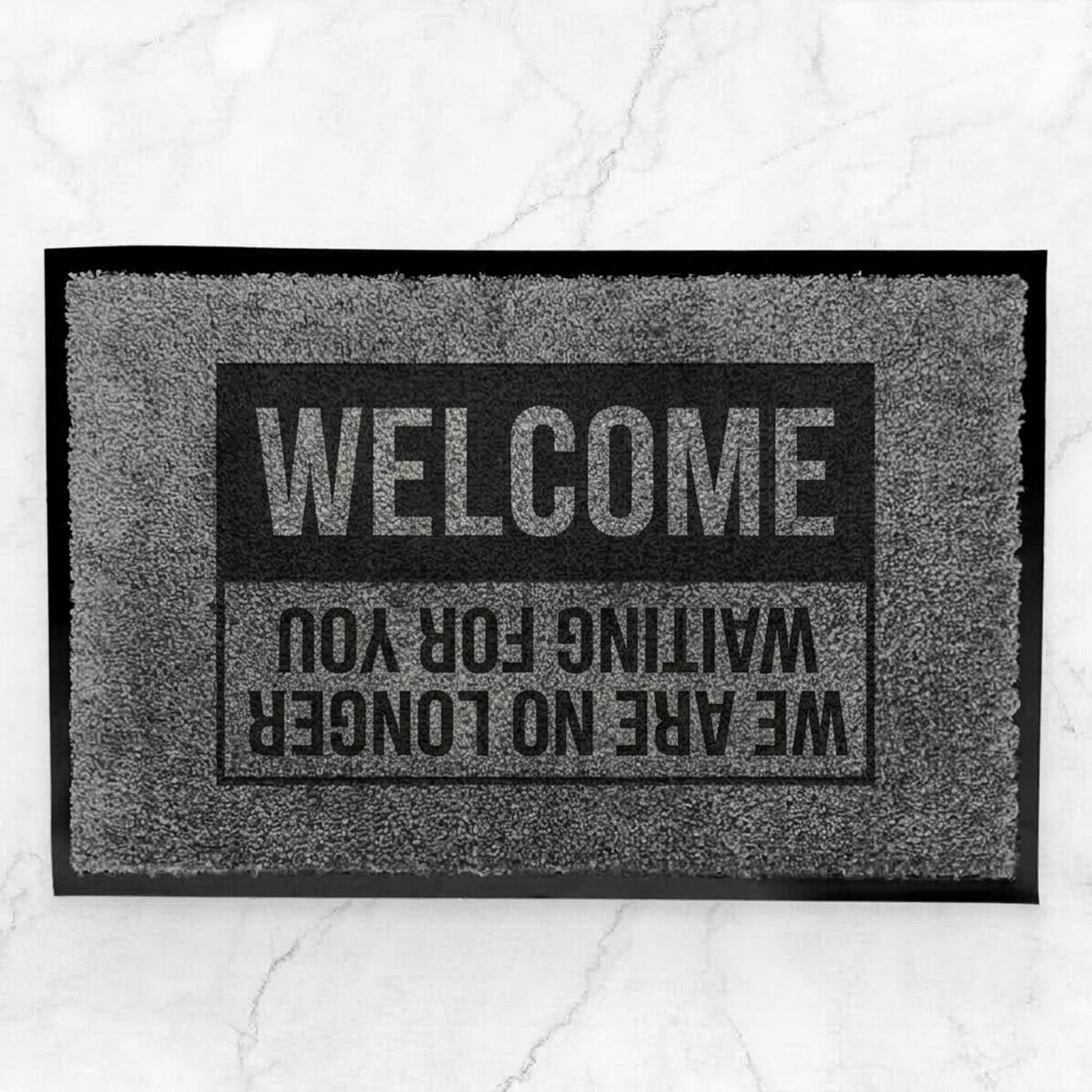 Customised indoor entrance mat with text - Welcome, we weren