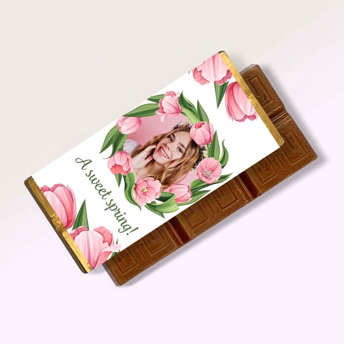 Mini tavoletta di cioccolato personalizzata con messaggio e foto - Una dolce primavera!