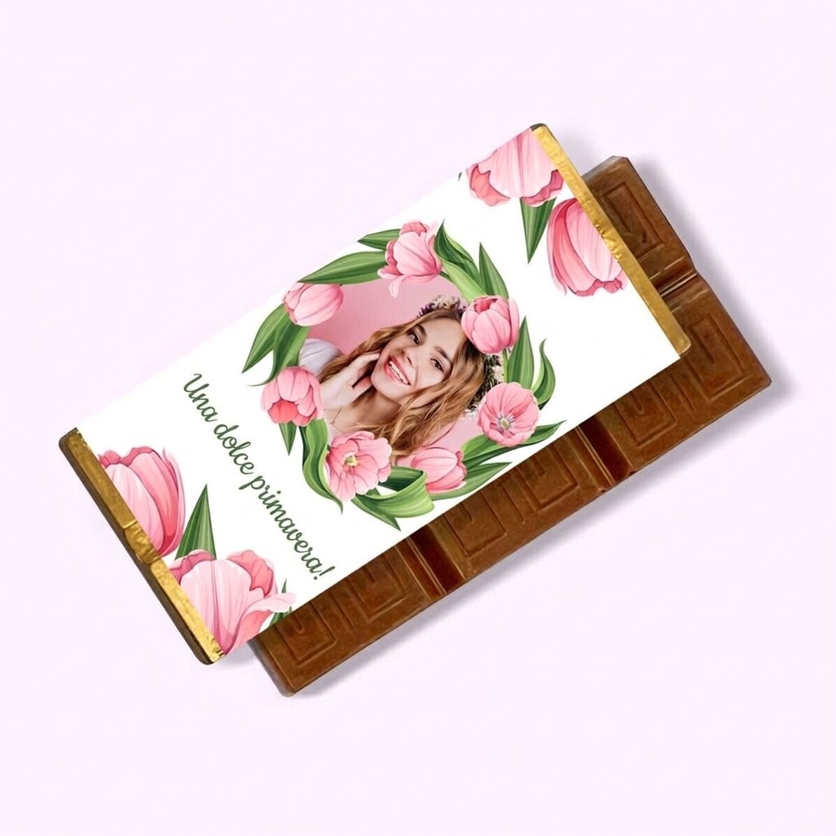 Mini tavoletta di cioccolato personalizzata con messaggio e foto - Una dolce primavera!