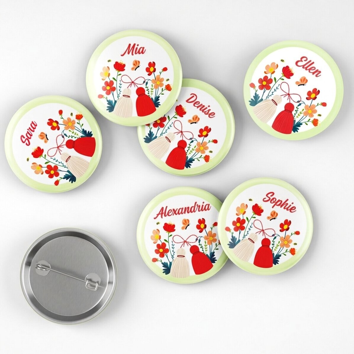 Set di 6 distintivi personalizzati con nome