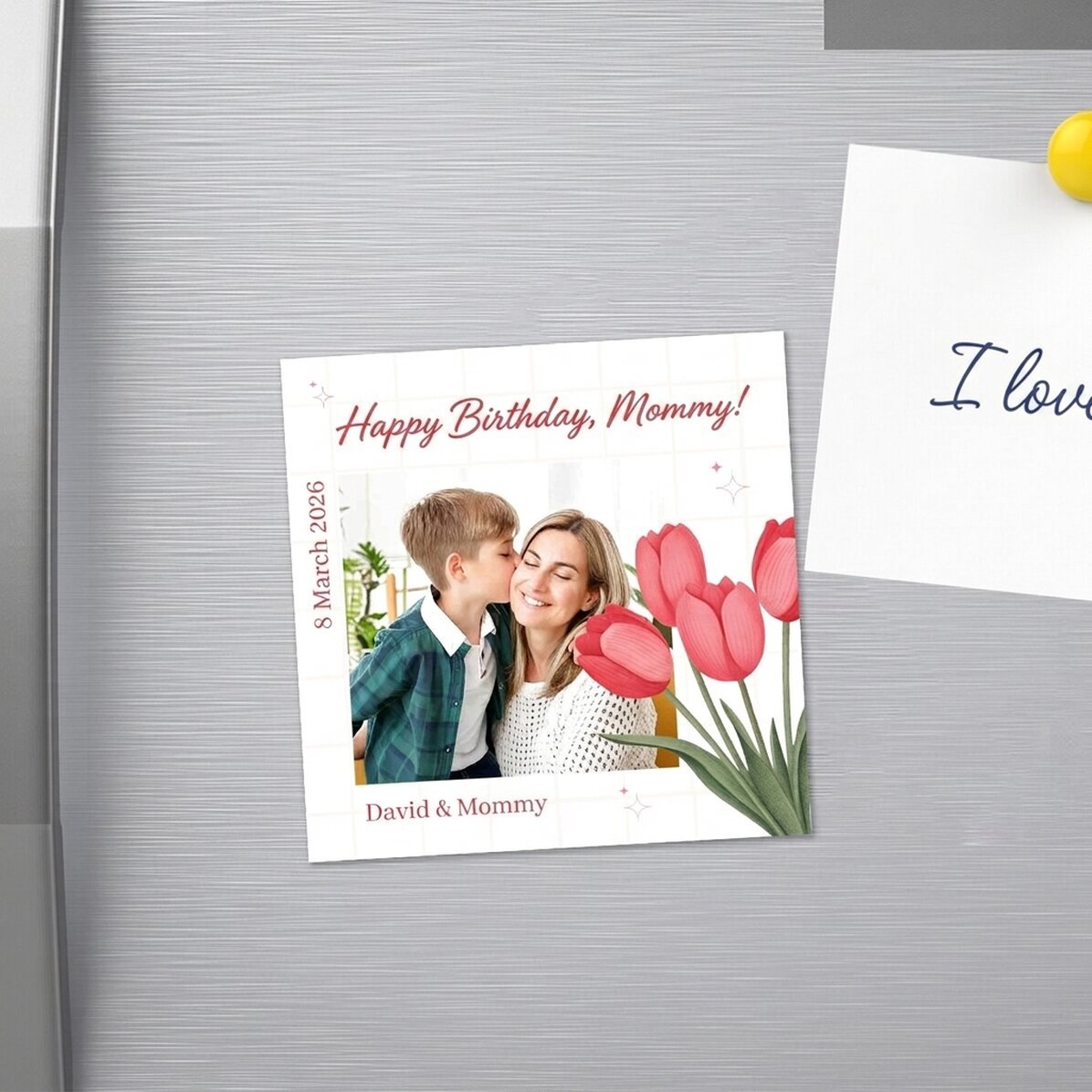 Magnete 10x10 personalizzato con una foto e un messaggio - 8 marzo