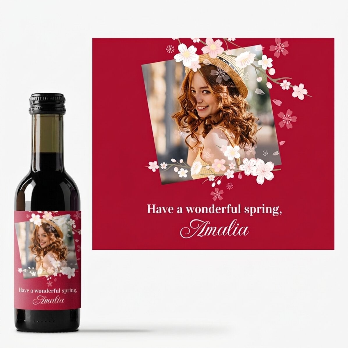 Mini bottiglia di vino personalizzata con messaggio e foto - Una primavera meravigliosa