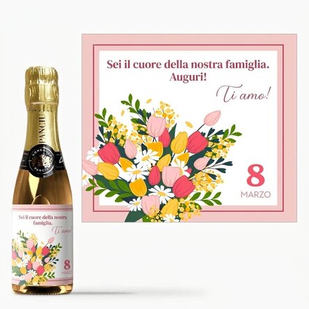 Mini bottiglia di spumante personalizzata con una scritta - Fiori