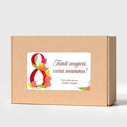 Scatola artigianale personalizzata con adesivo con messaggio per l'8 marzo