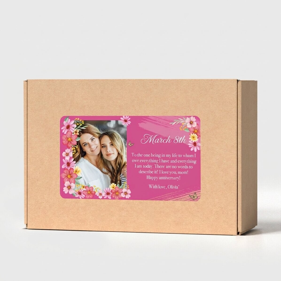 Scatola artigianale personalizzata con adesivo con foto e messaggio - Floral