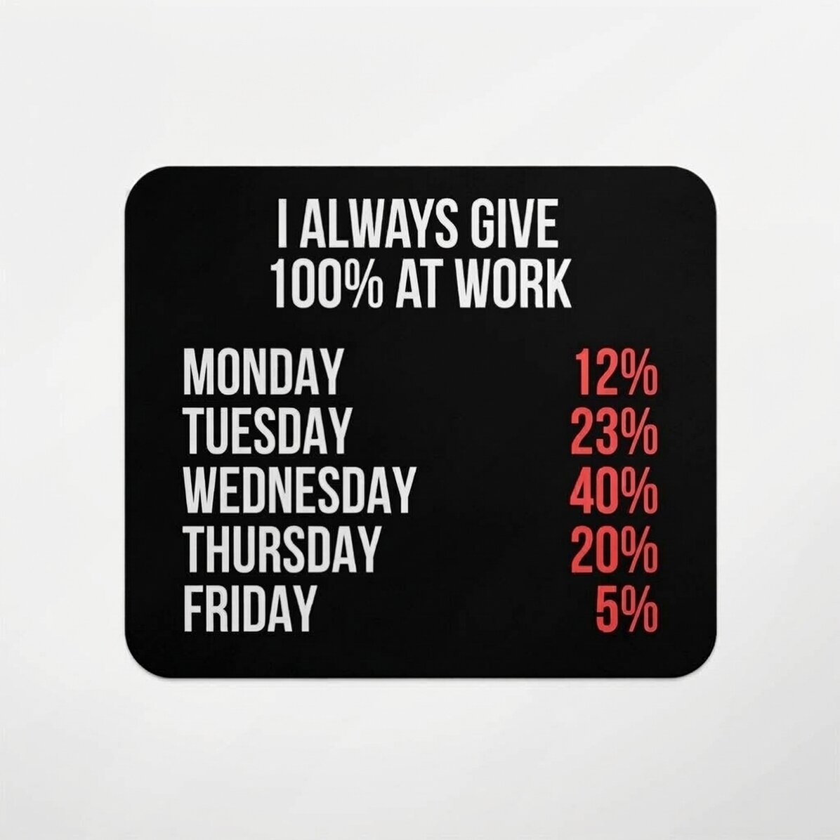 Tappetino per mouse con scritta - 100% al lavoro