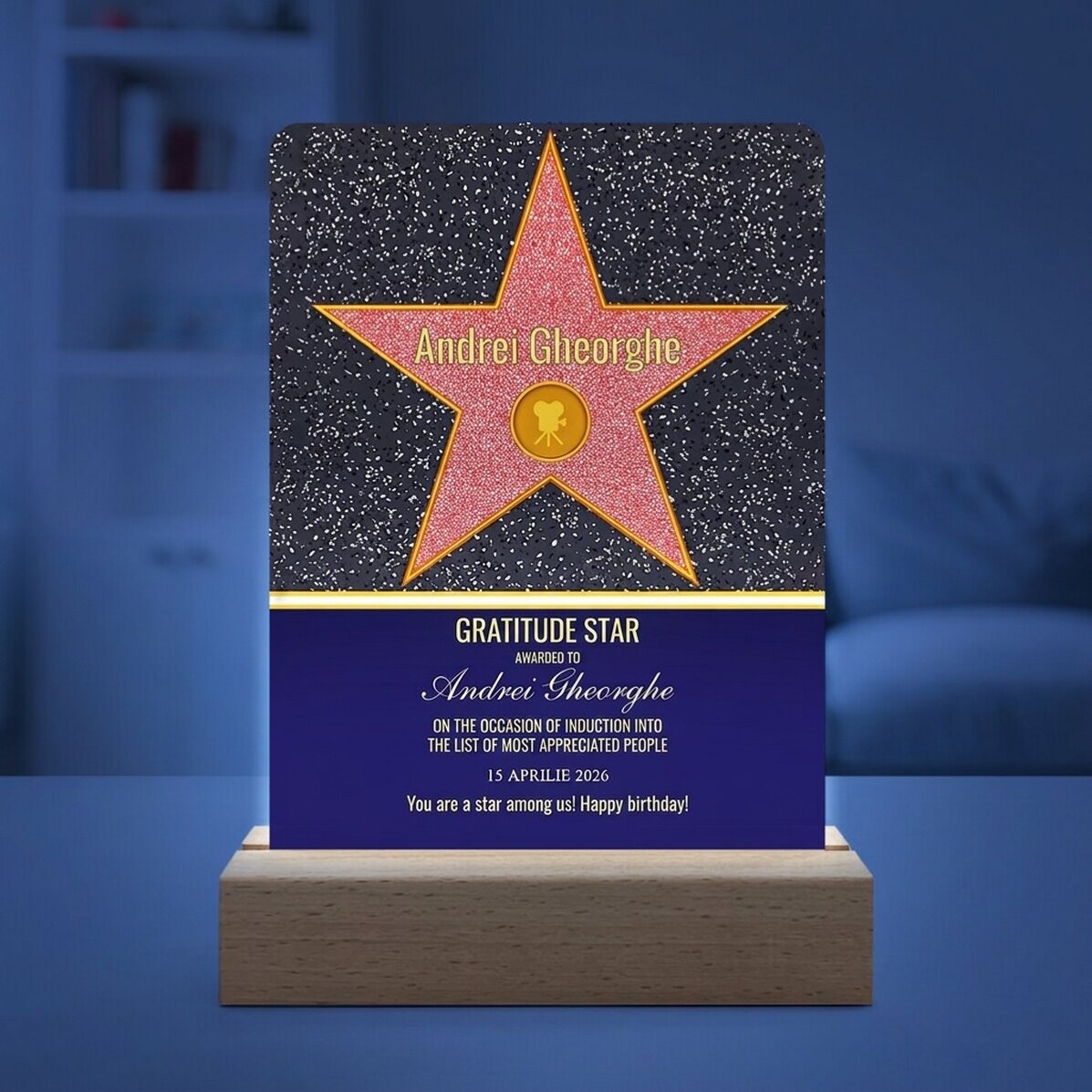 Lampada da comodino a LED personalizzata con messaggio - La stella della gratitudine