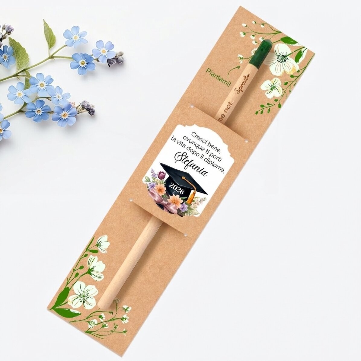 Matita piantabile personalizzata con messaggio di laurea