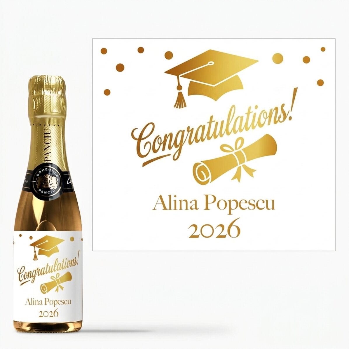 Mini bottiglia di spumante personalizzata con dedica per la laurea - Oro