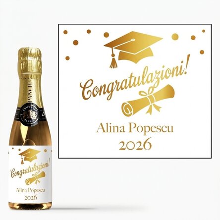 Mini bottiglia di spumante personalizzata con dedica per la laurea - Oro