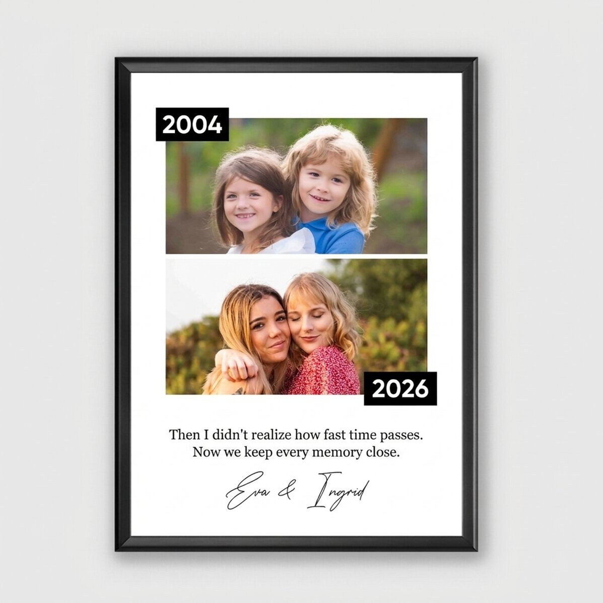 Quadro personalizzato con 2 foto e un messaggio - Allora e adesso