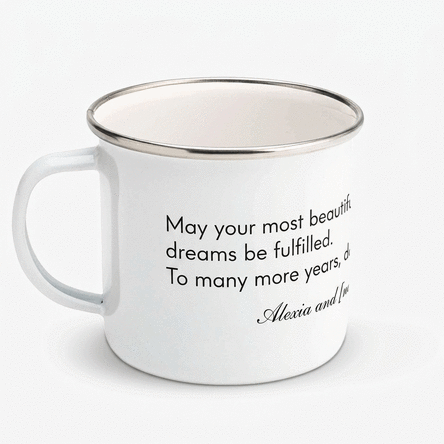 Tazza in metallo smaltato personalizzata con messaggio